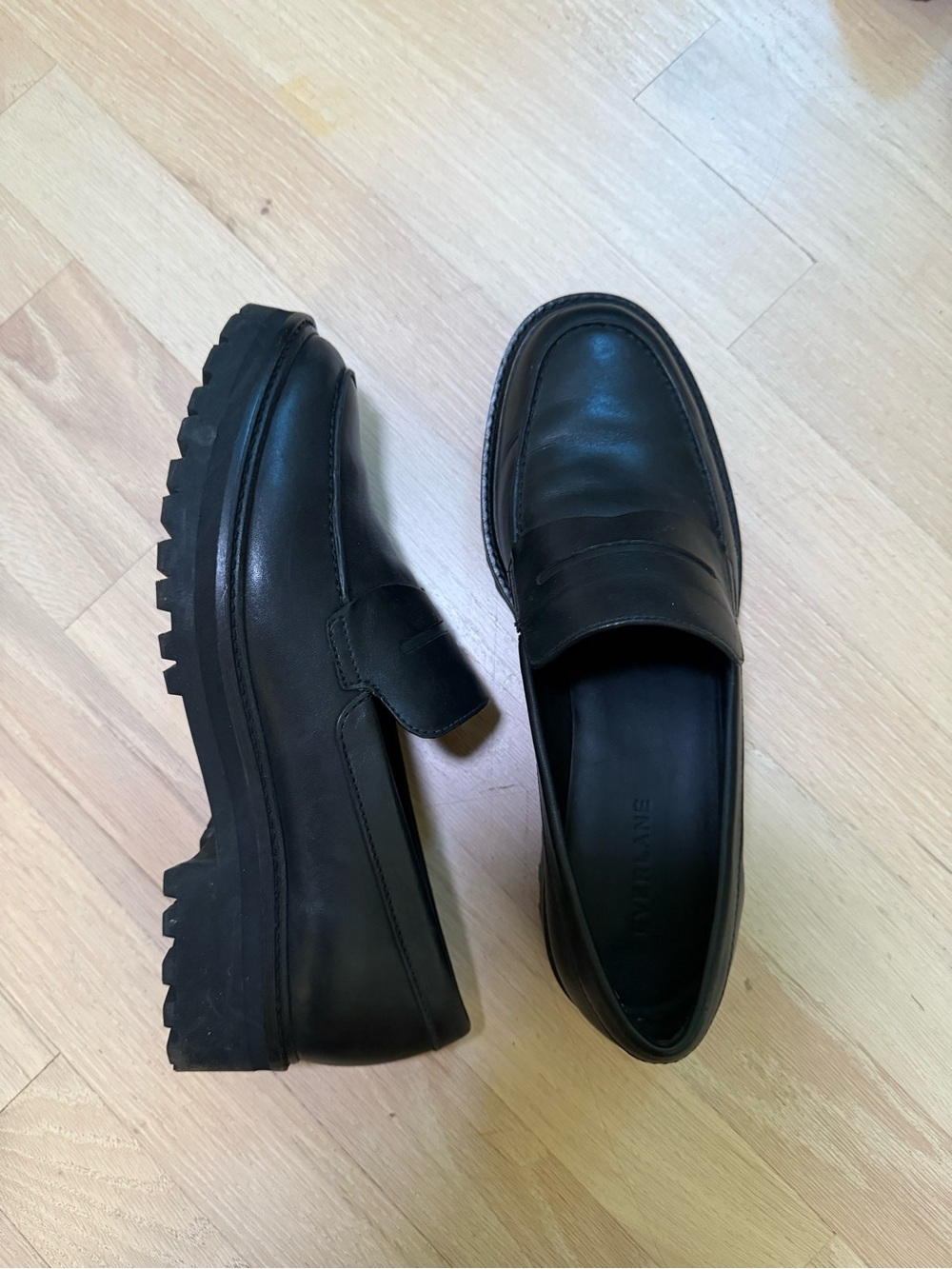 Everlane Classic Black Leather Penny Loafers for Women size 9